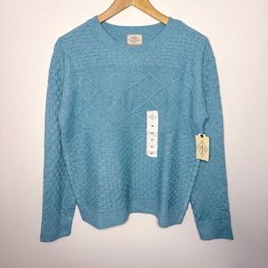 St. John's Bay Topical Blue Cable Knit Crewneck Sweater